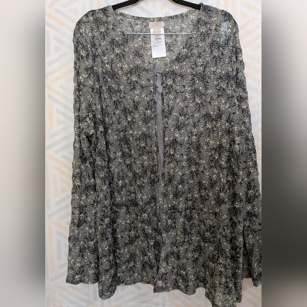LOGO by Lori Goldstein Multicolor Floral Lace Sheer Cardigan Xl